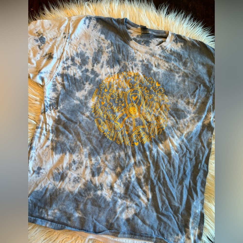 💜 5 for $20 💜 XL gold ribbon cure Leukemia tie dye tee shirt